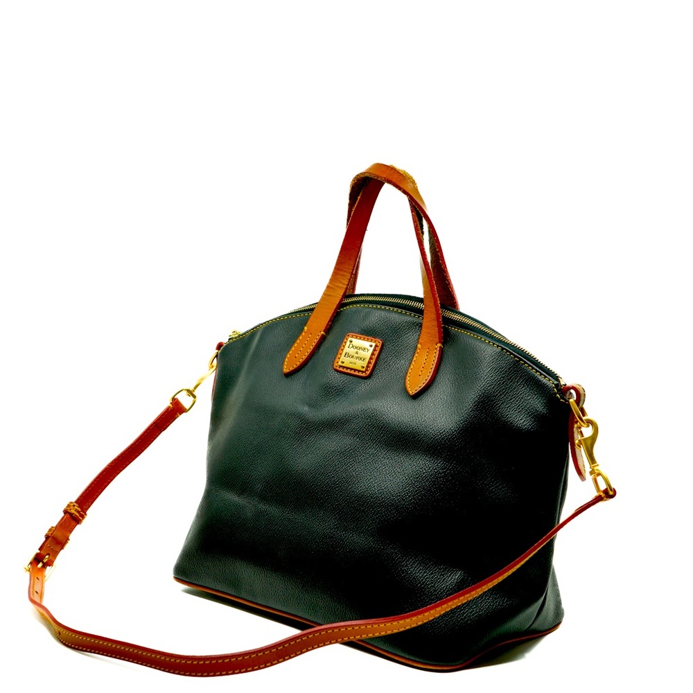 DOONEY & BOURKE black and cognac British tan pebble grain satchel crossbody bag